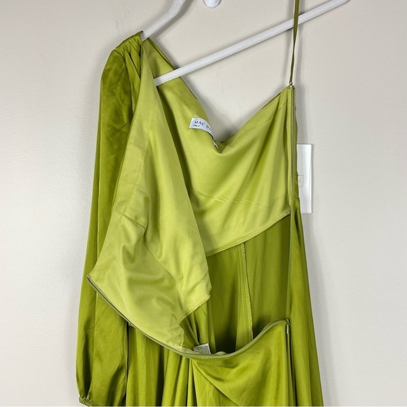 Mac Duggal Long Sleeve One Shoulder Satin High Low A-line Gown Womens 2 Green - Picture 10 of 14